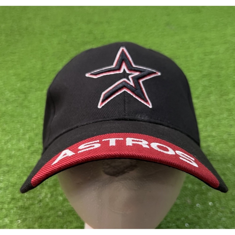Vintage Houston Astros Hat Black On‎ Black Brick Red Accent Y2K ONSFA 90s Star